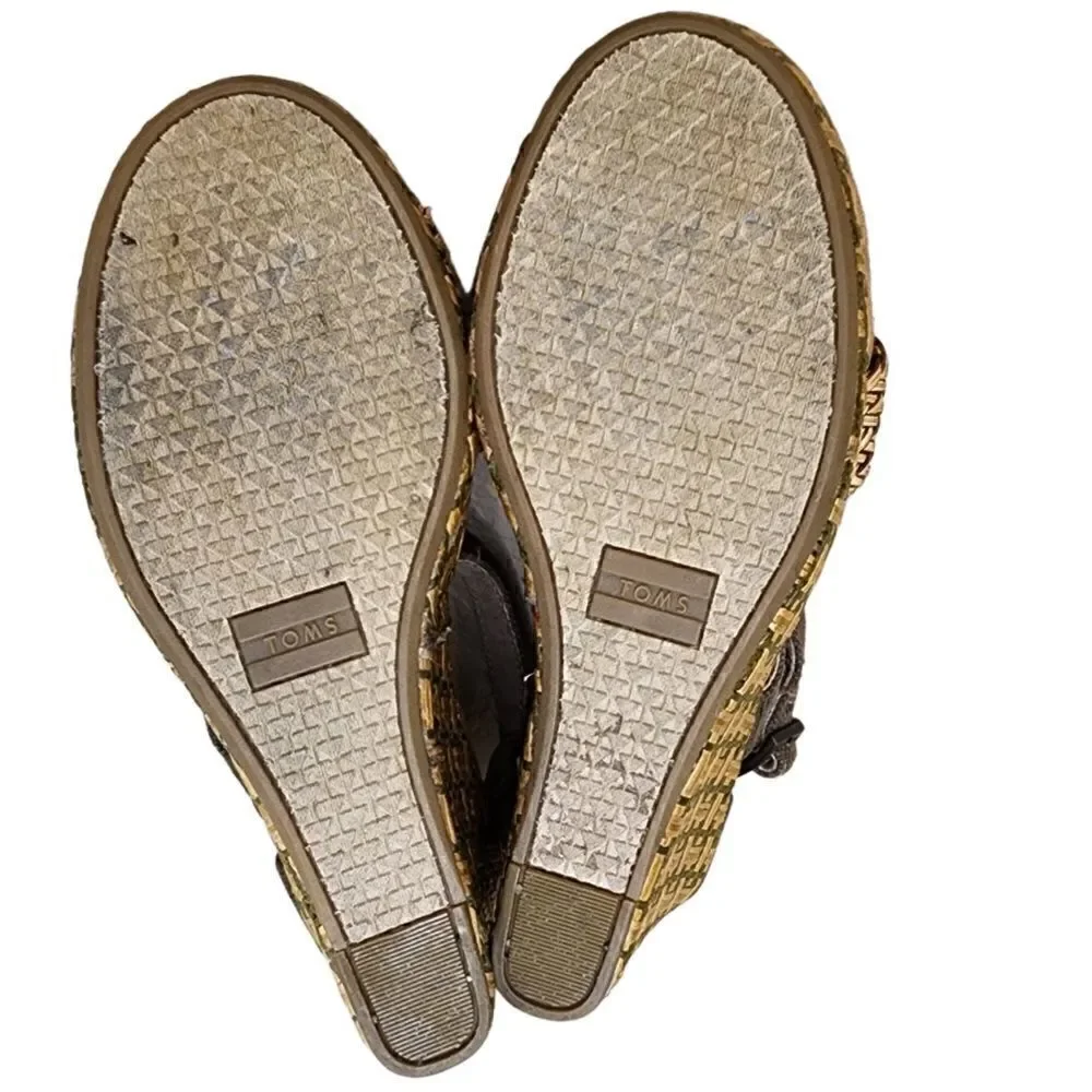 Toms- Clarissa Weaved Jute Wedges Olive Green Strappy, Size 7.5